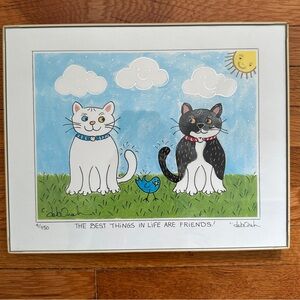 Framed Cat Art Print with Black and White Cats